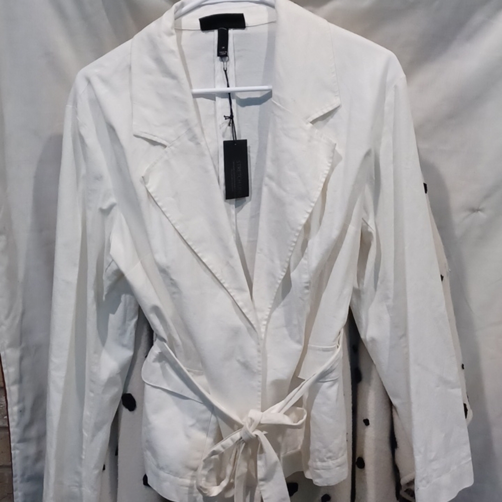 Lane Bryant OFF WHITE Stretch Linen JACKET, belted - NWT, Sz 14, pockets